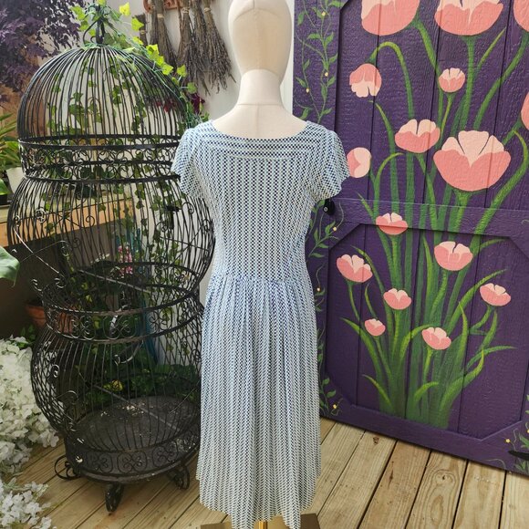 Mary Dress / Vintage 1950's Blue & White Checkered Nylon Midi Dress AS IS - Picture 4 of 17
